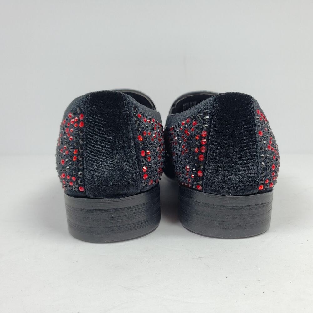 Bolano Desta Mens Sz 11 Black Red Fashion Rhinestone Slip On Dress Loafer Shoes - Picture 7 of 13